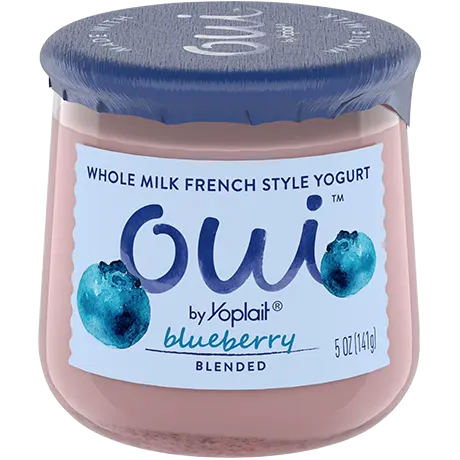 Oui by Yoplait Blueberry Blended French Style Yogurt, 5 oz., front of product.