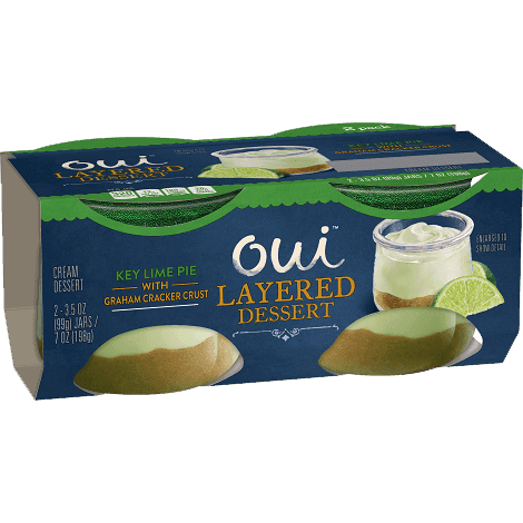 Oui by Yoplait Key Lime Pie with Graham Cracker Crust Layered Dessert 2-pack, front of product.