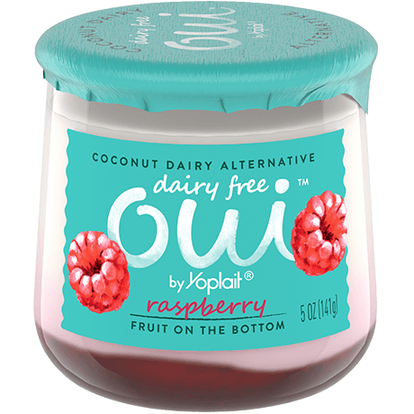 Oui by Yoplait Dairy Free Raspberry Yogurt, 5 oz., front of product.