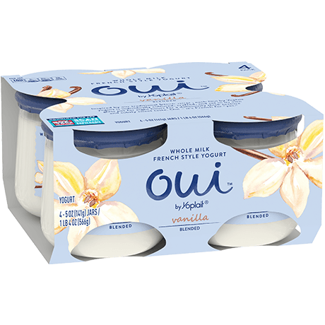 Oui by Yoplait Vanilla Blended French Style Yogurt 4-Pack, front of product.