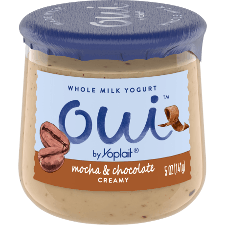 Oui by Yoplait Creamy Mocha & Chocolate Whole Milk Yogurt, 5 oz., front of product.