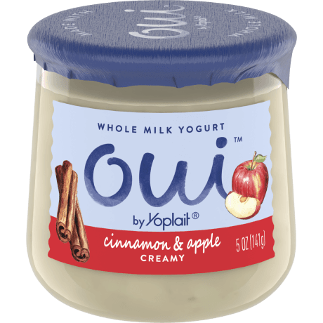Creamy Oui by yoplait cinnamon and apple whole milk yogurt, front of product