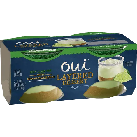 Oui by Yoplait Key Lime Pie with Graham Cracker Crust Layered Dessert 2-pack, front of product.