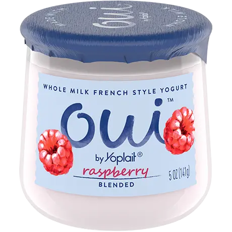 Oui by Yoplait Raspberry Blended French Style Yogurt, 5 oz., front of product.