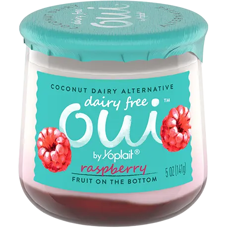 Oui by Yoplait Dairy Free Raspberry Yogurt, 5 oz., front of product.