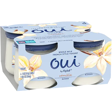Oui by Yoplait Vanilla Blended French Style Yogurt 4-Pack, front of product.
