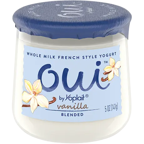 Oui by Yoplait Vanilla Blended French Style Yogurt, 5 oz., front of product.