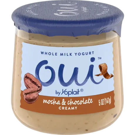 Oui by Yoplait Creamy Mocha & Chocolate Whole Milk Yogurt, 5 oz., front of product.