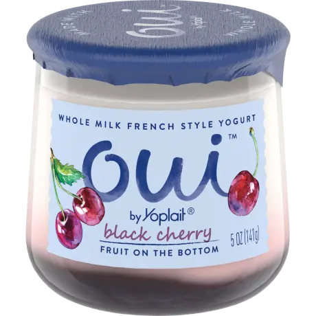 Oui by Yoplait Black Cherry French Style Yogurt, 5 oz., front of product.