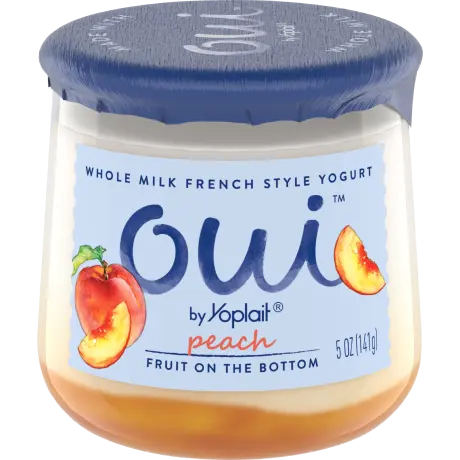 Oui by Yoplait Peach French Style Yogurt, 5 oz., front of product.